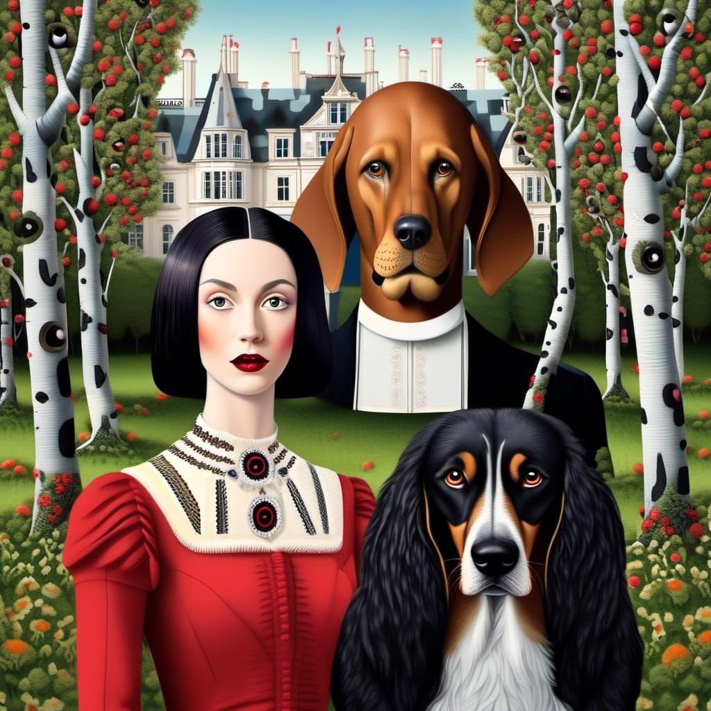 Hyperrealistic Portrait of Woman and Googly-Eyed Dog