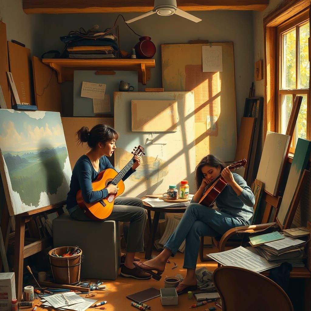 Creative Duo in Cozy Studio: A Nostalgic Impressionist Colla...