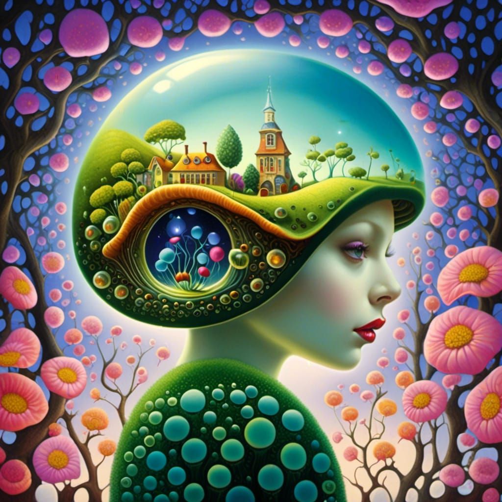 Surreal Snail Shell with Fairies, Double Exposure