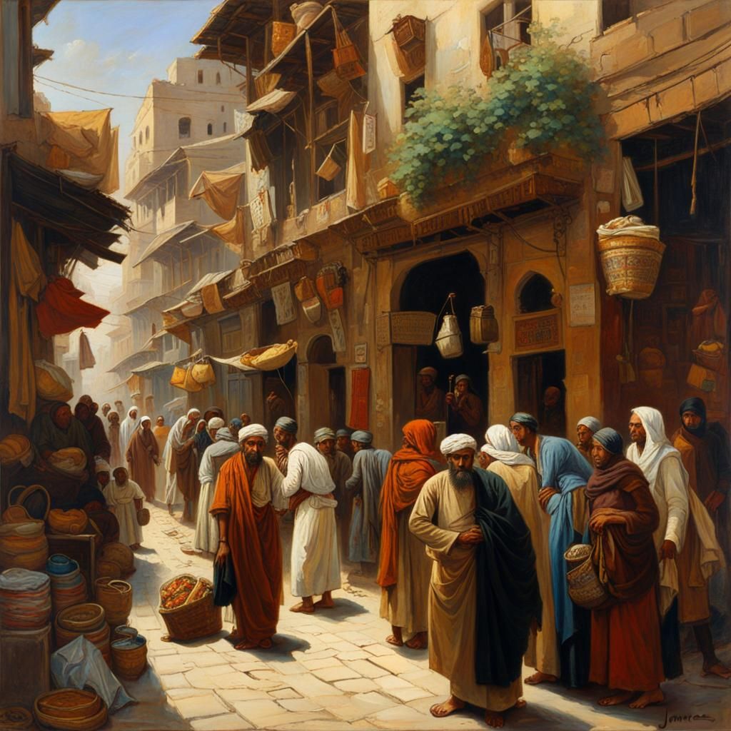 Bustling Sci-Fi Bazaar Inspired by Arabian Nights