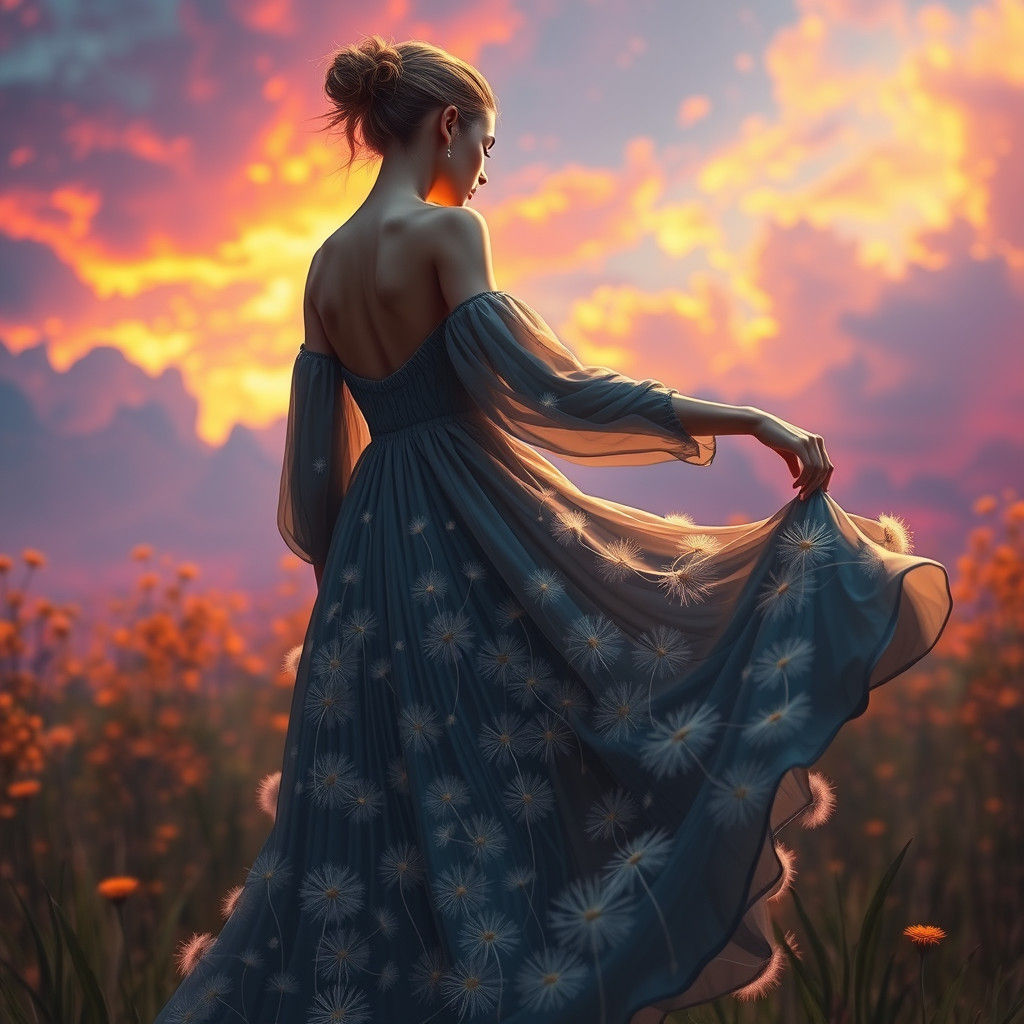 Dandelion Dress Fantasy Art in Digital Matte Painting