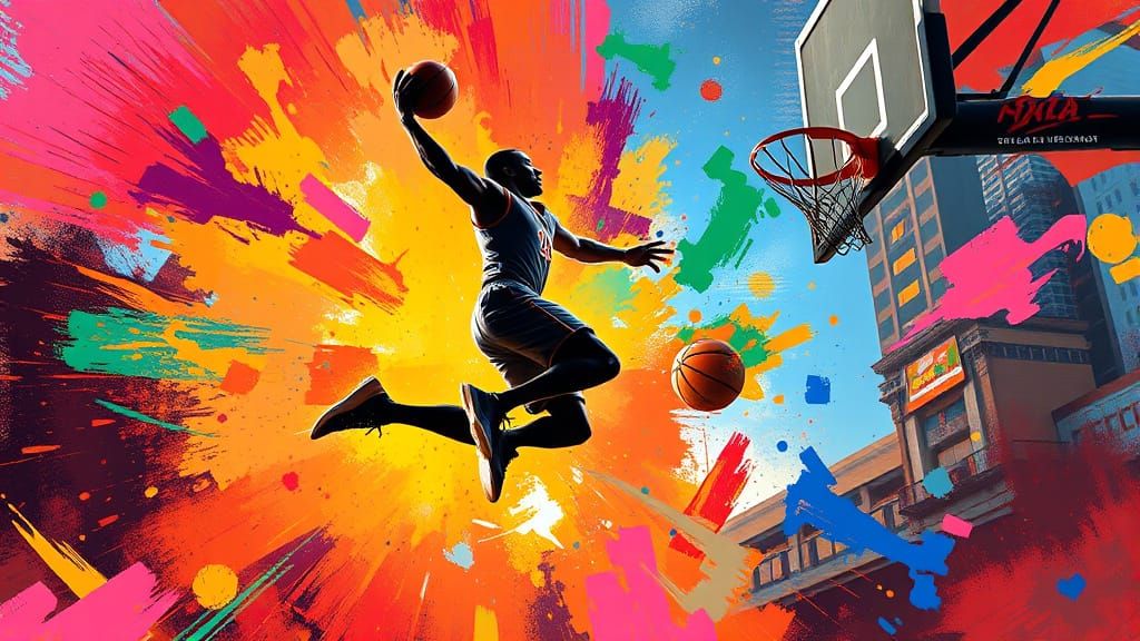 Basketball Player Action Shot in Splash Art Style