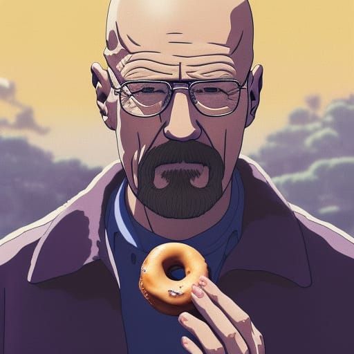 Walter White and Donut in Ghibli Anime Style