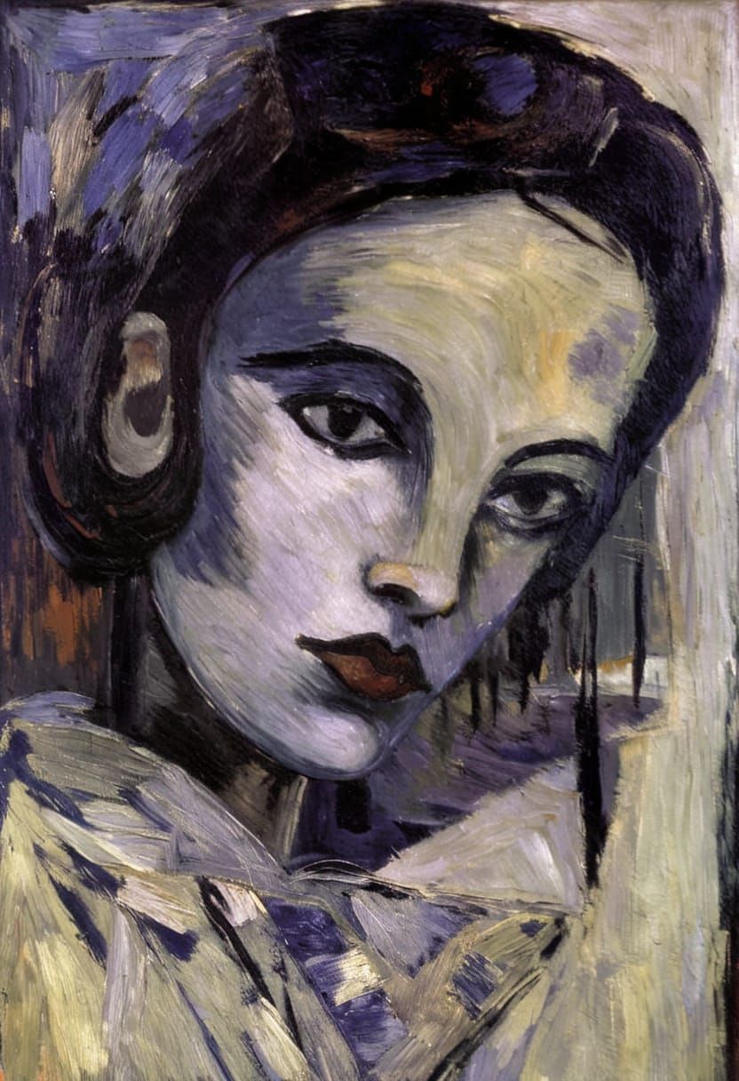 Goth Girl Portrait in High Contrast Impasto Style