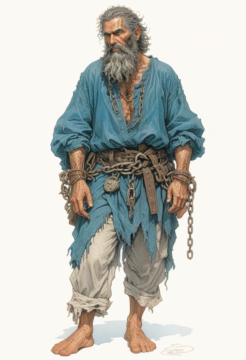 Chained 18th Century Prisoner in Heroic Fantasy Style