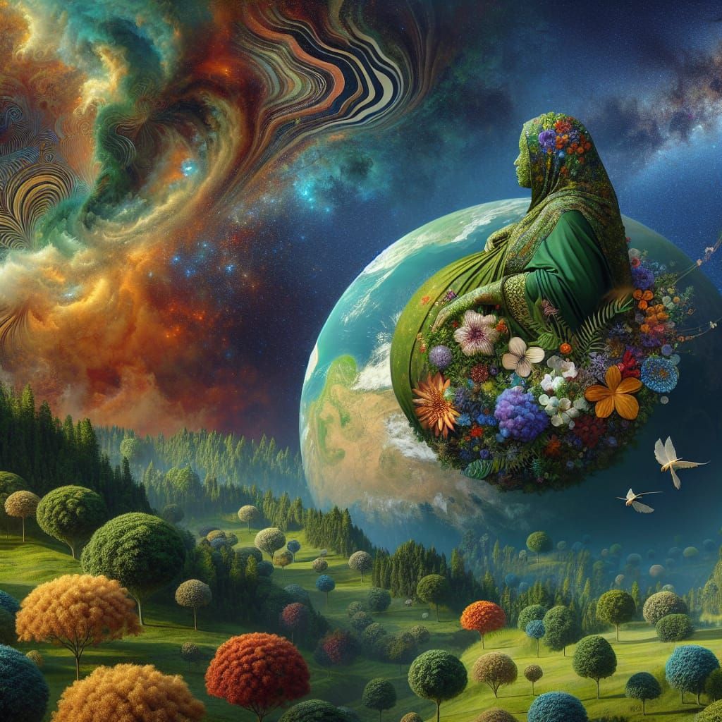 Mother Earth: Pregnant Woman in Dreamlike Landscape