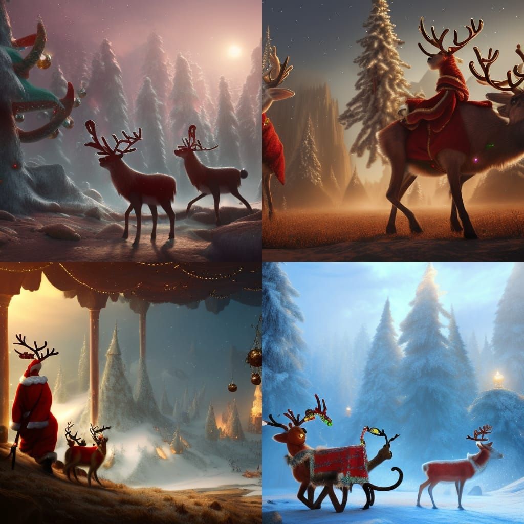 Santa and Reindeer in Detailed Matte Painting