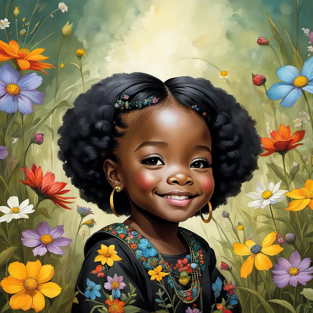 Toddler Bedecked in Wildflowers: Digital Art