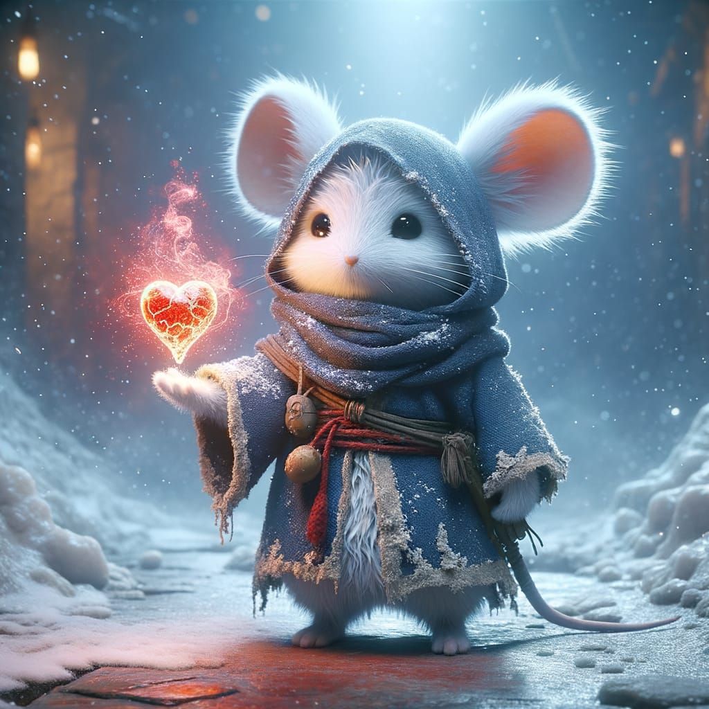 Fantasy Merchant in Snowy Landscape with Magical Light