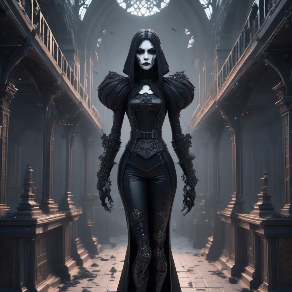 Dystopian Goth Widow in 3D Anime Art