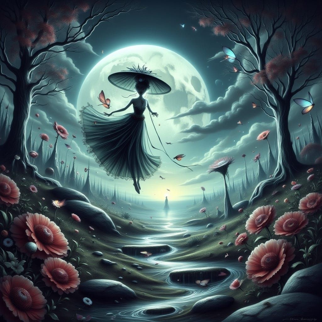 Eerie Retro-Futuristic Landscape in Twilight Zone Style