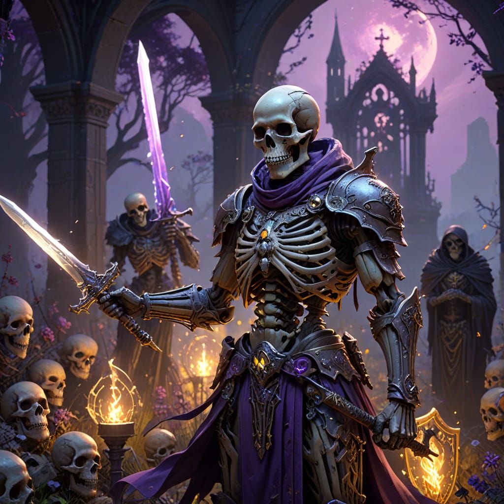 Dark Fantasy Skeleton Army Unites in Graveyard