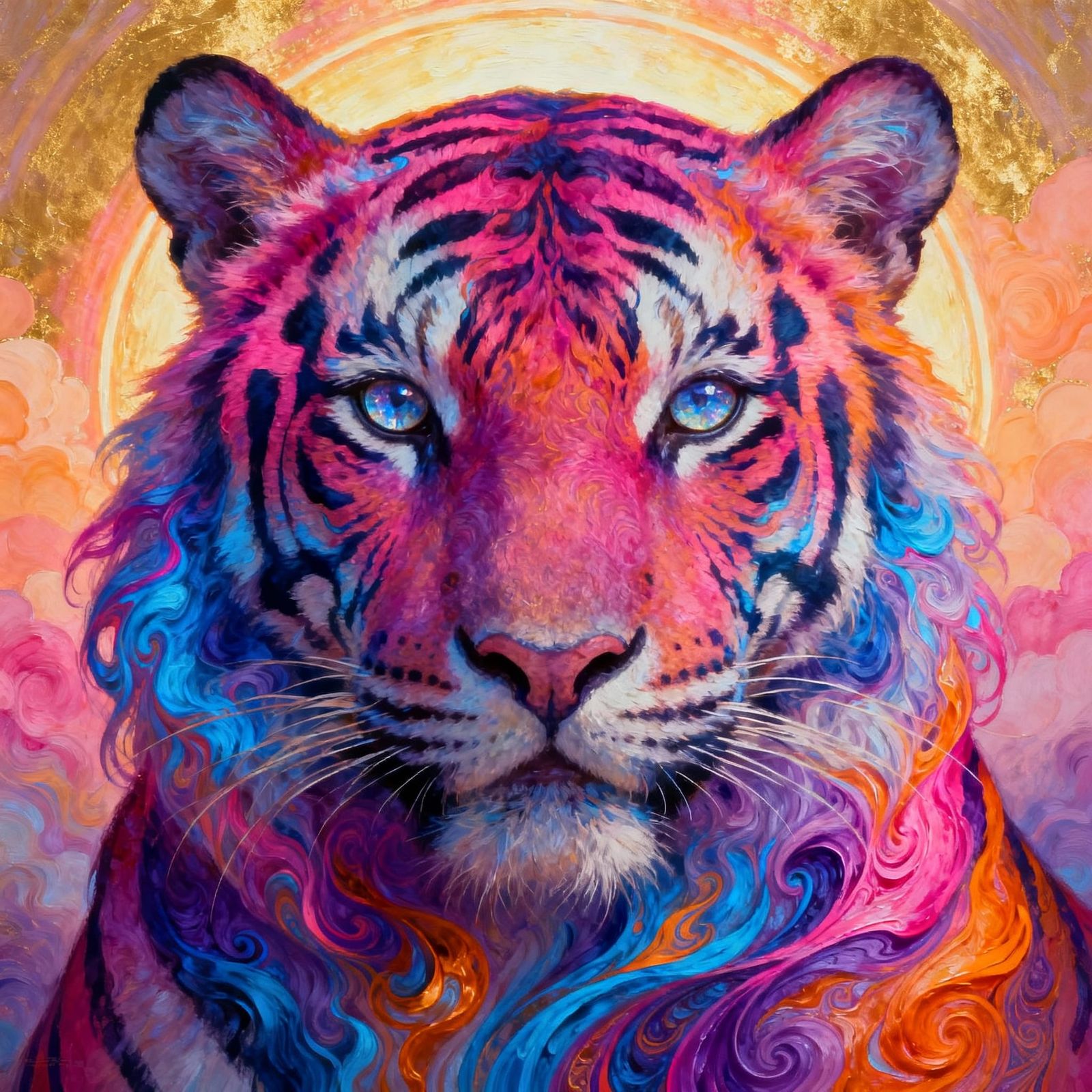 Majestic Bengal Tiger in Psychedelic Rainbow Hues