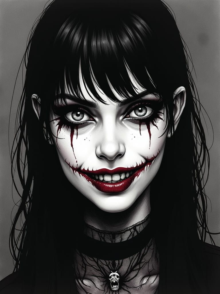 Eerie Goth Woman in Dark, Ominous Background