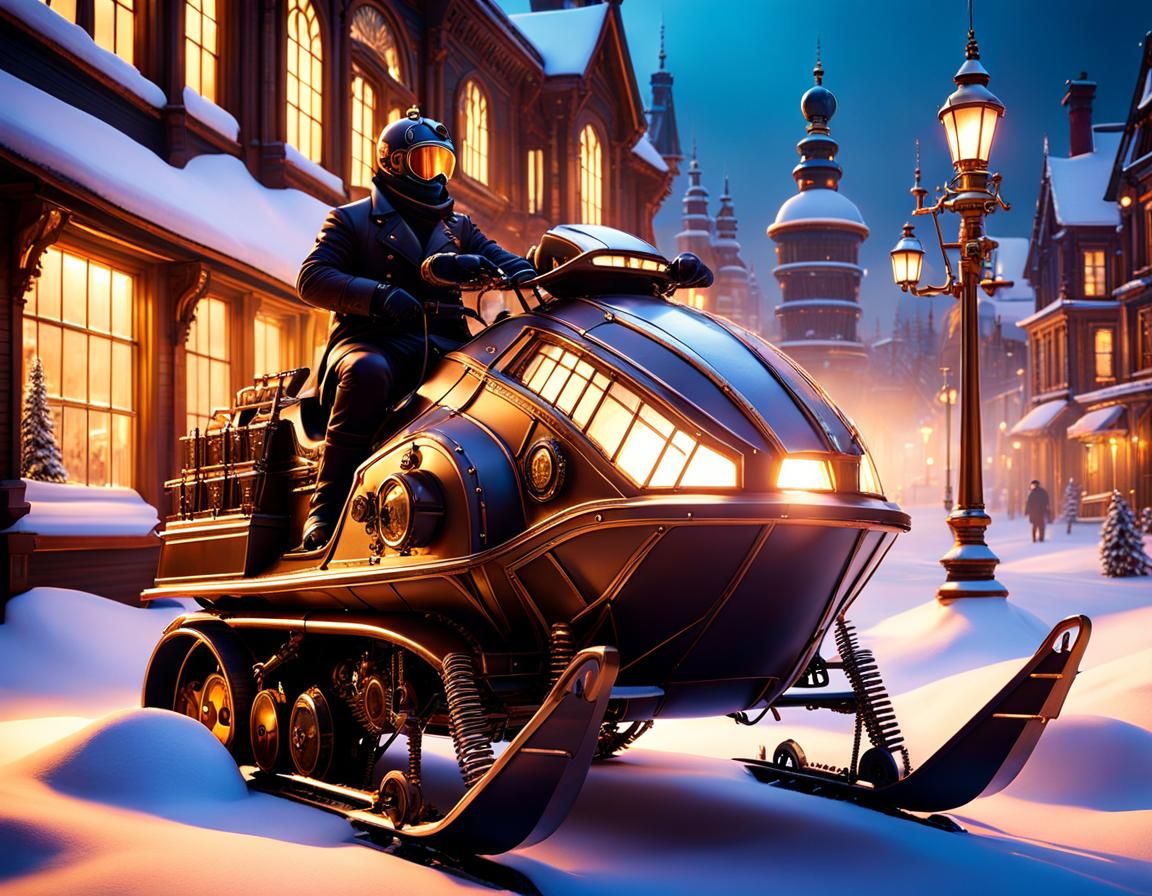 Steampunk Snowmobile in Winter Wonderland