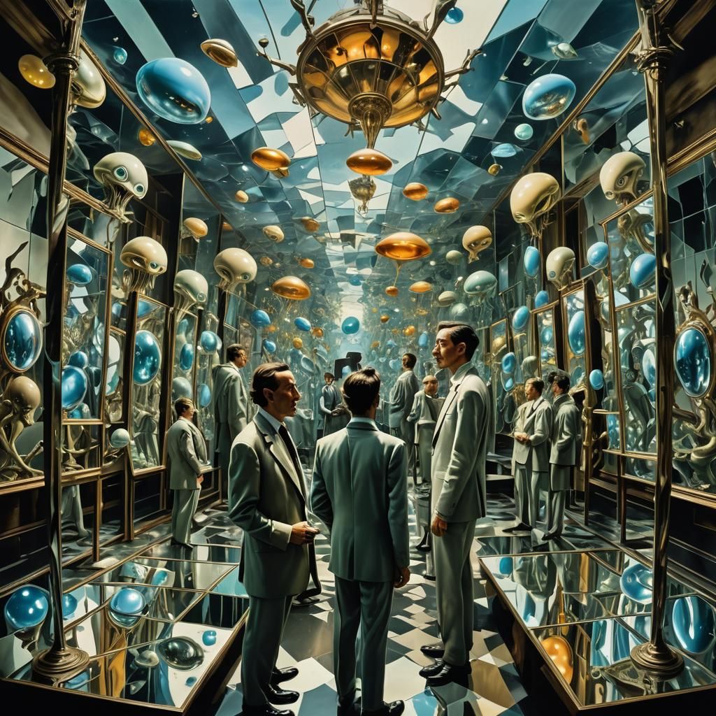 Surreal Aliens in Mirror Maze: A Dreamlike Reality