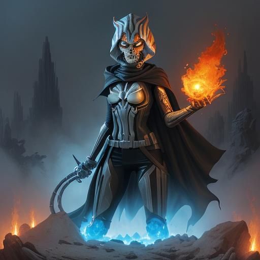 Ahsoka as Ghost Rider with Flaming Skull