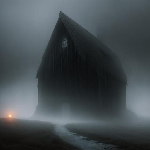 Eerie Lovecraftian Woman in Rainy Landscape