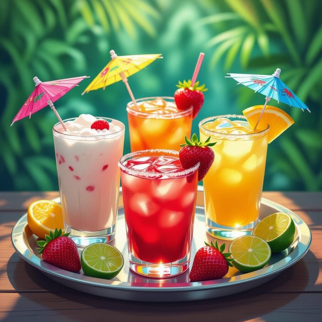 Tropical Cocktails in Comic Book Style