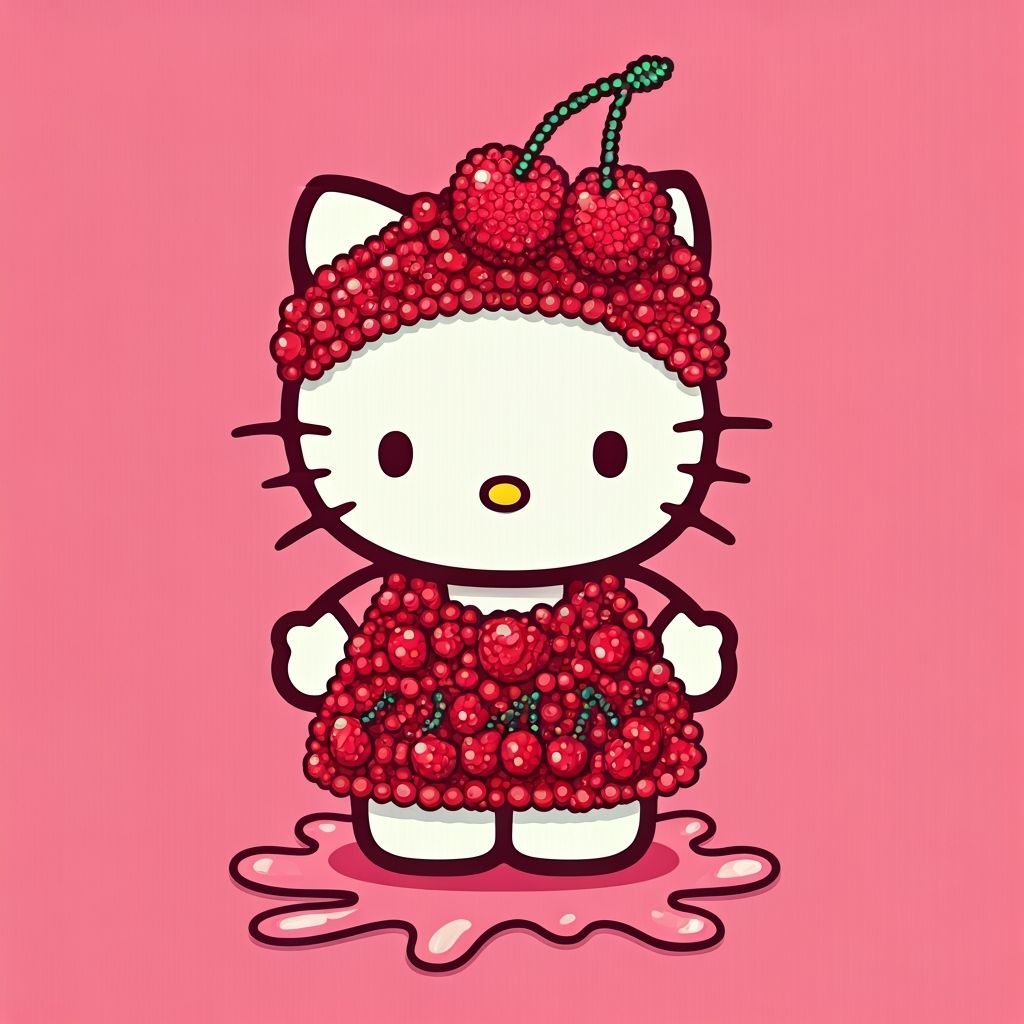 Hello Kitty Cherry Cosplay Pixel Art Pattern