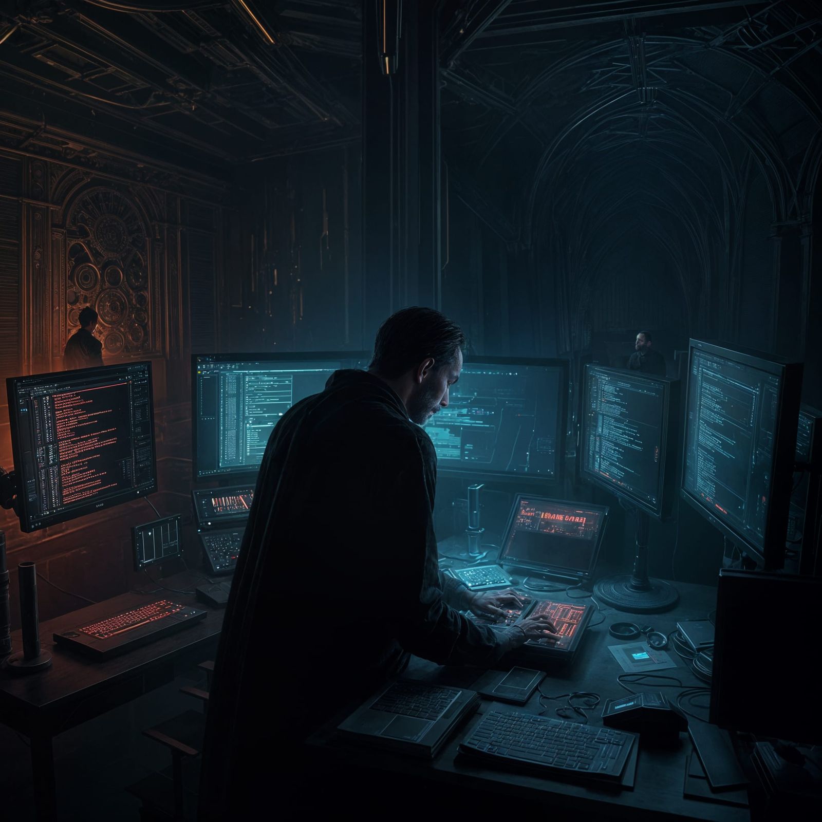 Darkroom Cyberpunk Typist in a Fantastical World