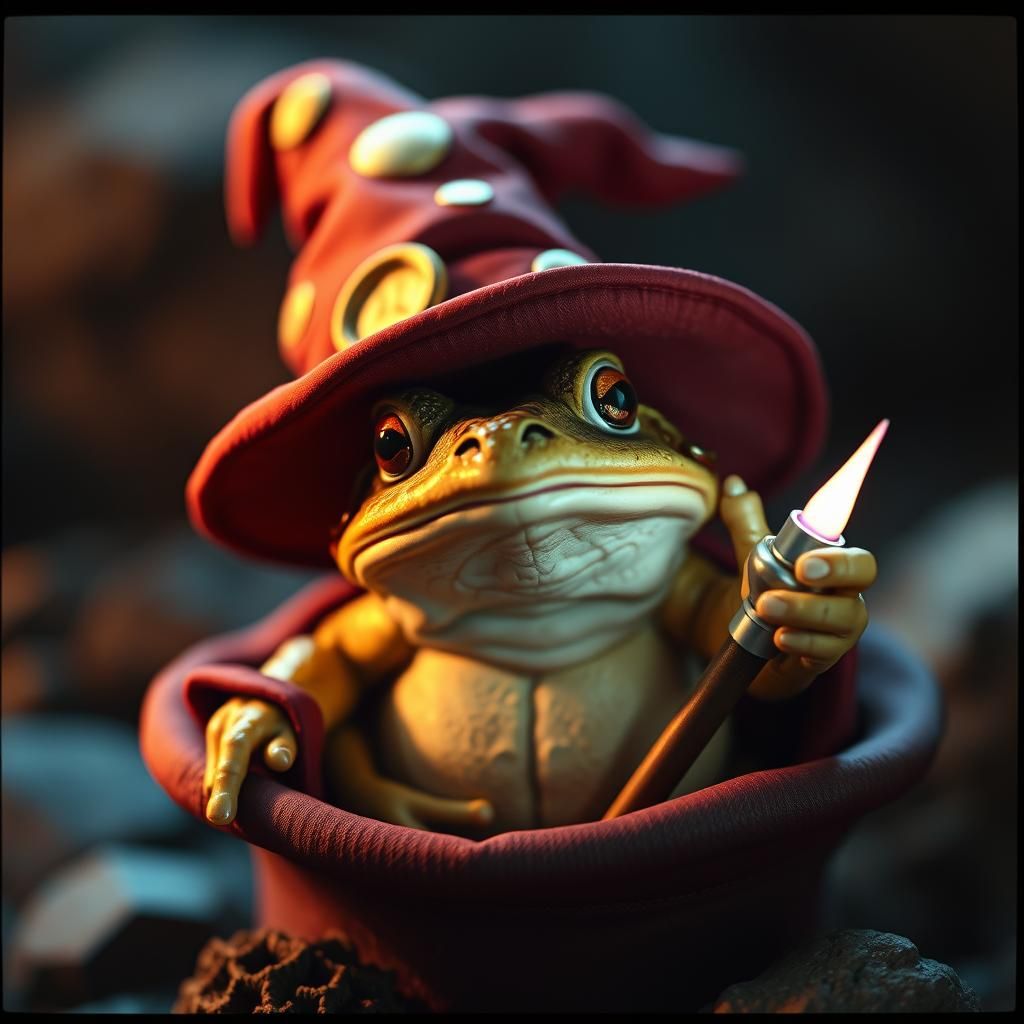 Toad Wizard with Magic Wand in Fantasy Film Still
