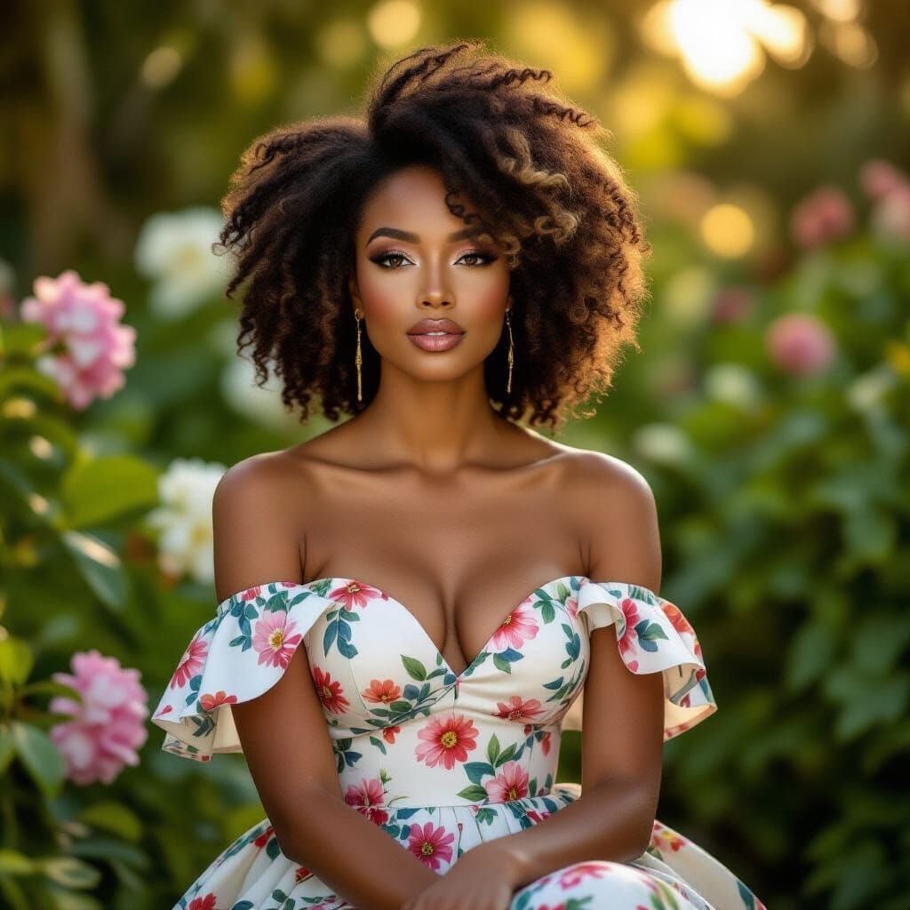 Elegant Woman in Garden, Art Deco Portrait