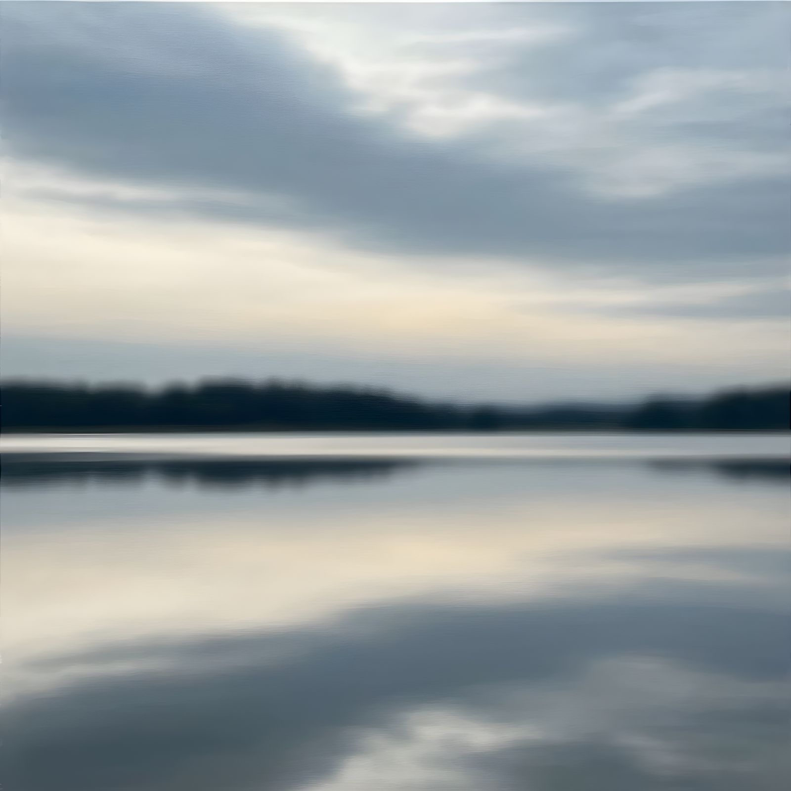 Contemplative Landscape Painting with Blurred Reflection