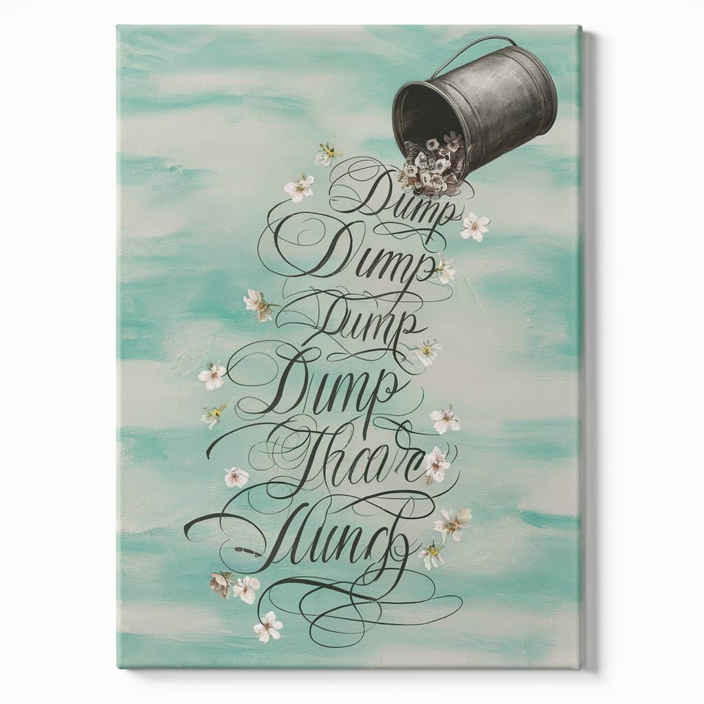 Calligraphic Letters Flowing From Bucket in Aqua Scene