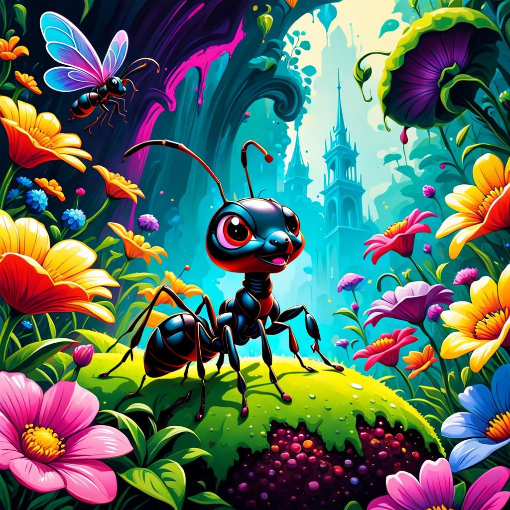 Ant's-Eye View: Enchanted Garden in Graffiti Art Style