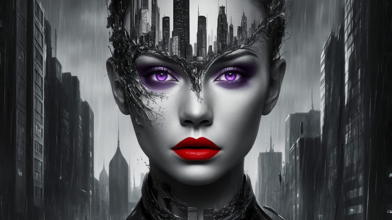 Ethereal City Goddess in Cyberpunk Noir