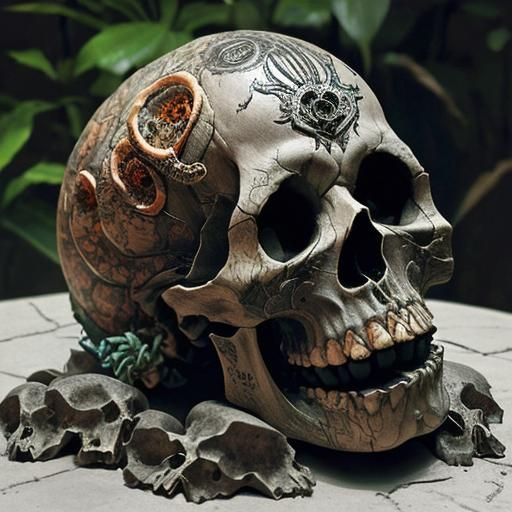 Detailed Skull City in Da Vinci Style