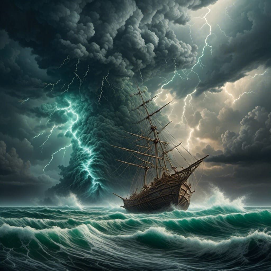 Surreal Seashore Storm with Intense Lightning