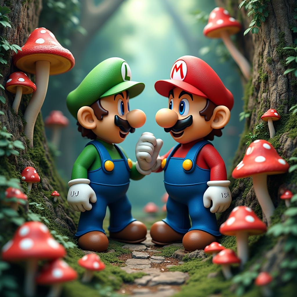 Mario and Luigi Bass-Relief in Fantasy Landscape