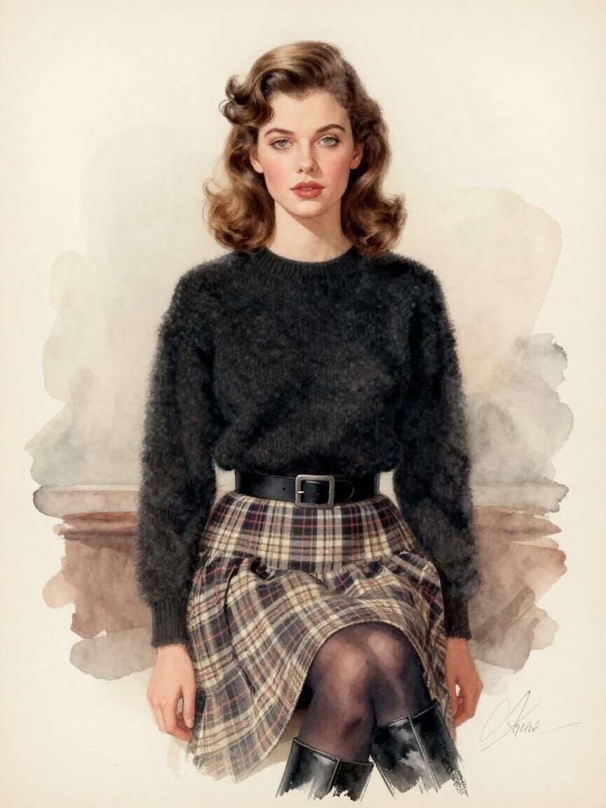 Vintage Double Exposure Portrait of a Girl in Watercolor