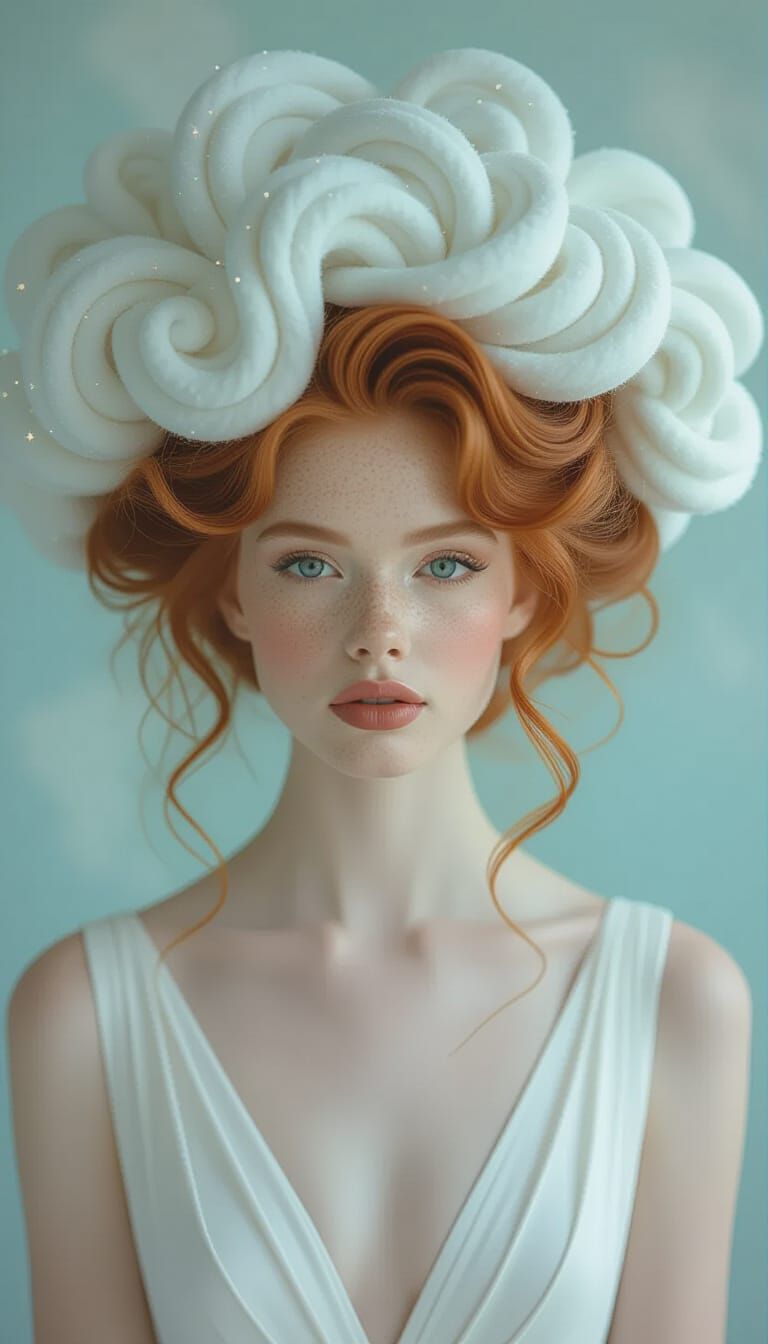 Ethereal Redhead Portrait with Cloud Hair