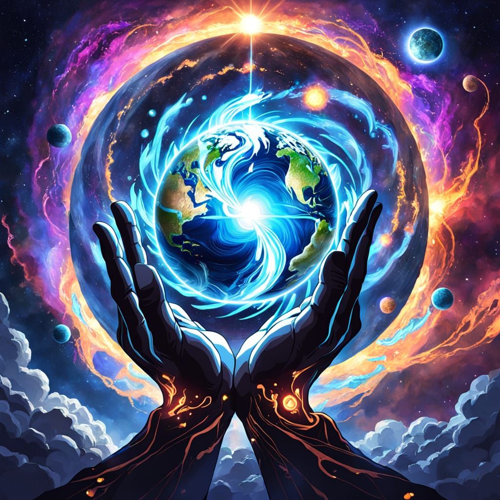 Divine Being Holds Earth in Palm: Epic Digital Painting