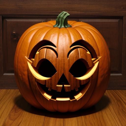Whimsical Mahogany Pumpkin Carving with Jack-o-Lantern Face