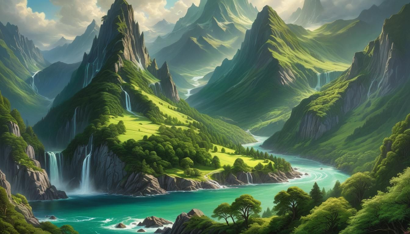 Elven Mountains: Hyperdetailed Oil Painting in Oceanic Realm