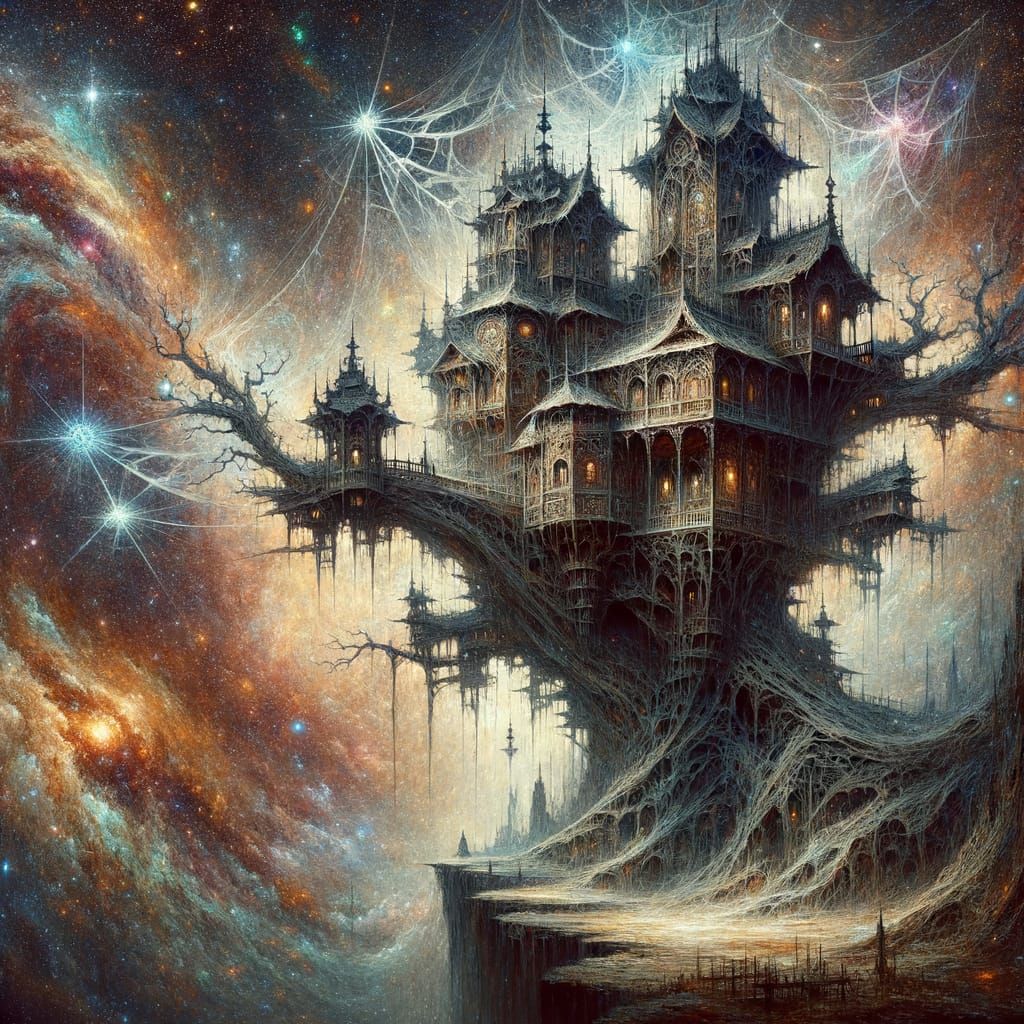Ancient Gothic Treehouse on Nebula Cliff Edge