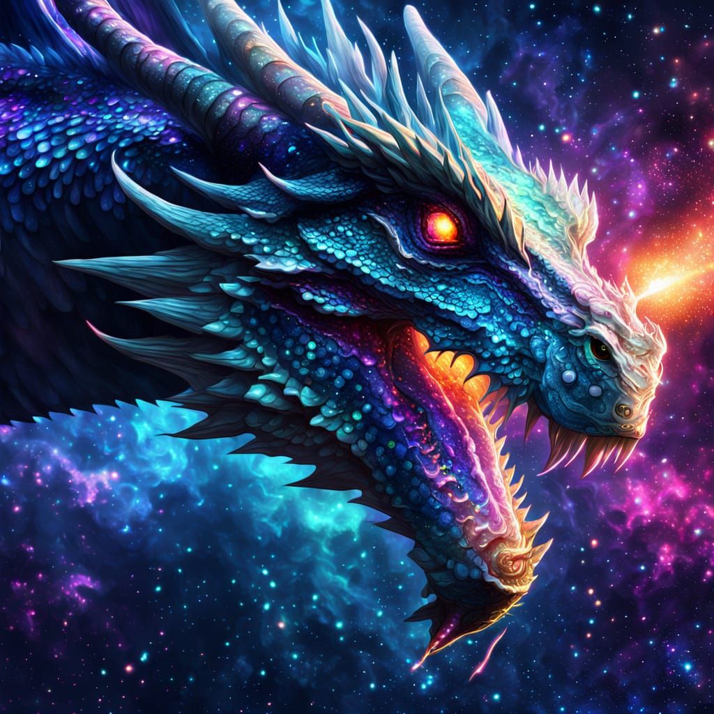Surreal Space Dragon Soars Through the Cosmos in Vibrant Dig...