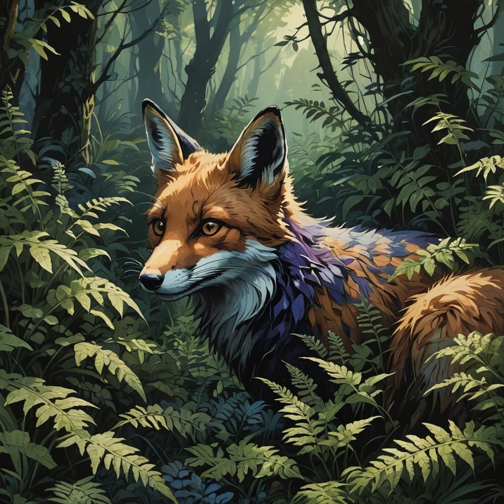 Fox Hunting Rabbit in Dark Fantasy Style
