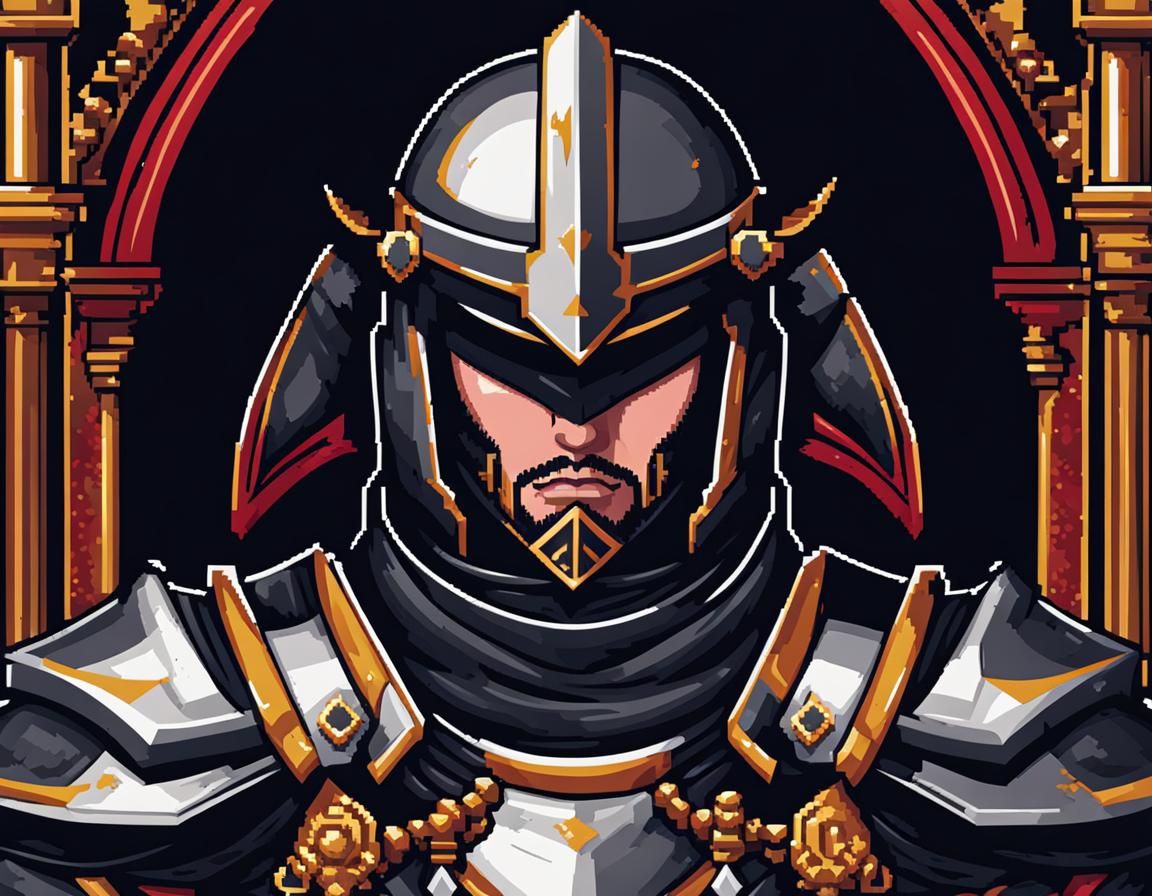 Gothic Knight Portrait in Pixel Art Style