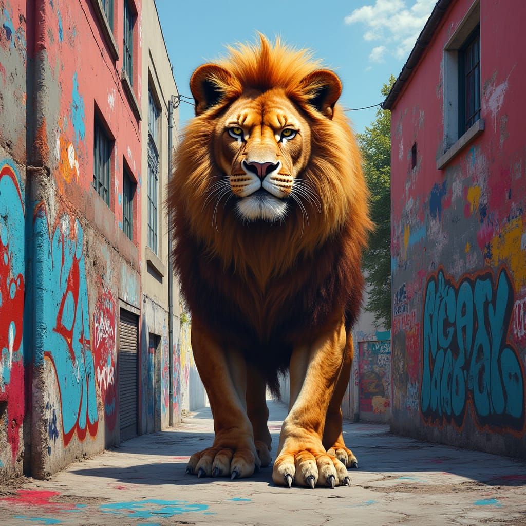 Urban Lion King in Bold Street Art Style