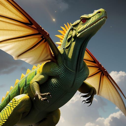 Hyper-Realistic Flamwing Dragon in Mid-Flight