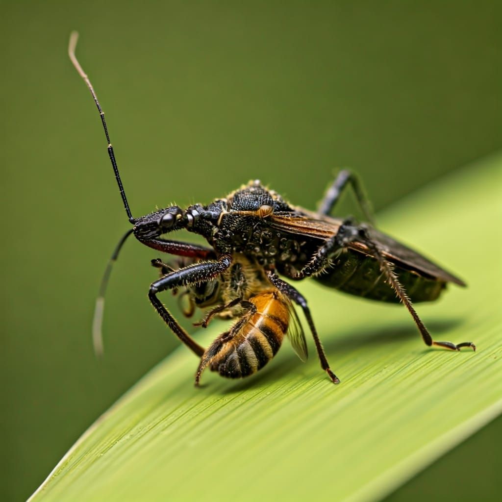 Assassin Bug Preys on Sleeping Bee