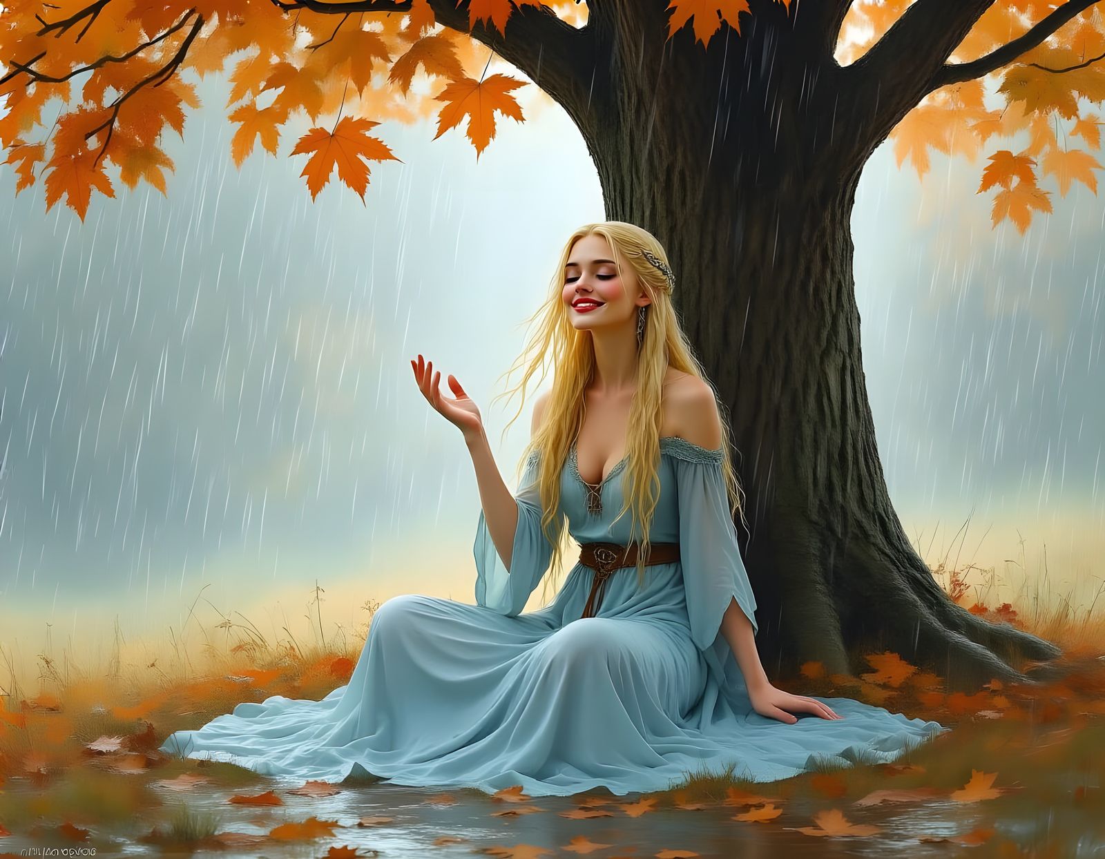 Norse Goddess in Autumn Rain, in Razumovskaya Style