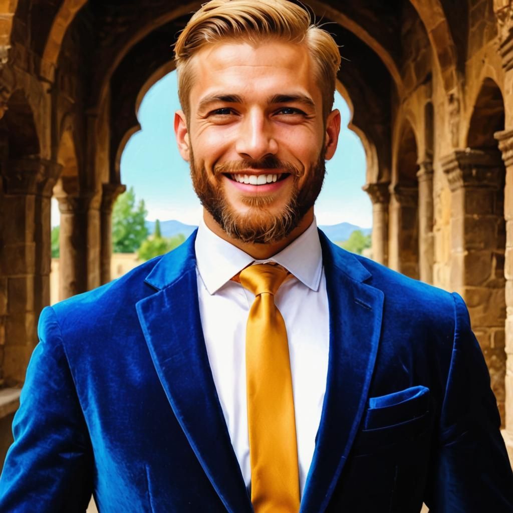 Monastery Portrait of Blond Man in Velvet Suit