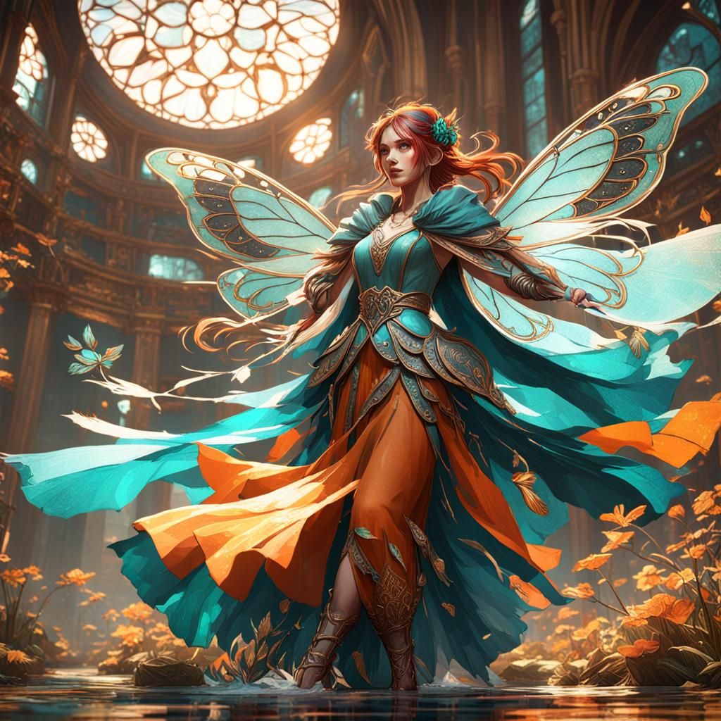 Fairy Nightingale in Art Nouveau Style