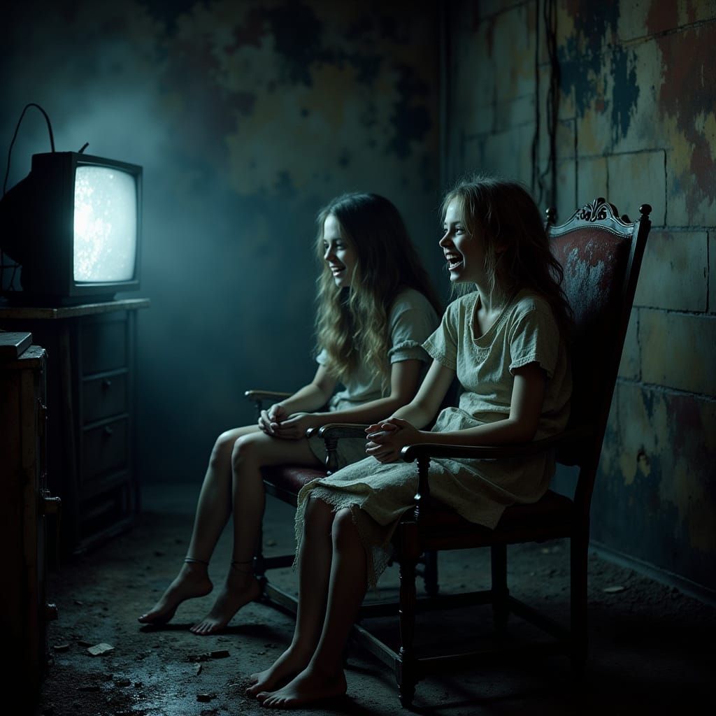 Girls Laughing in Prison Cell in Hyperrealistic Style